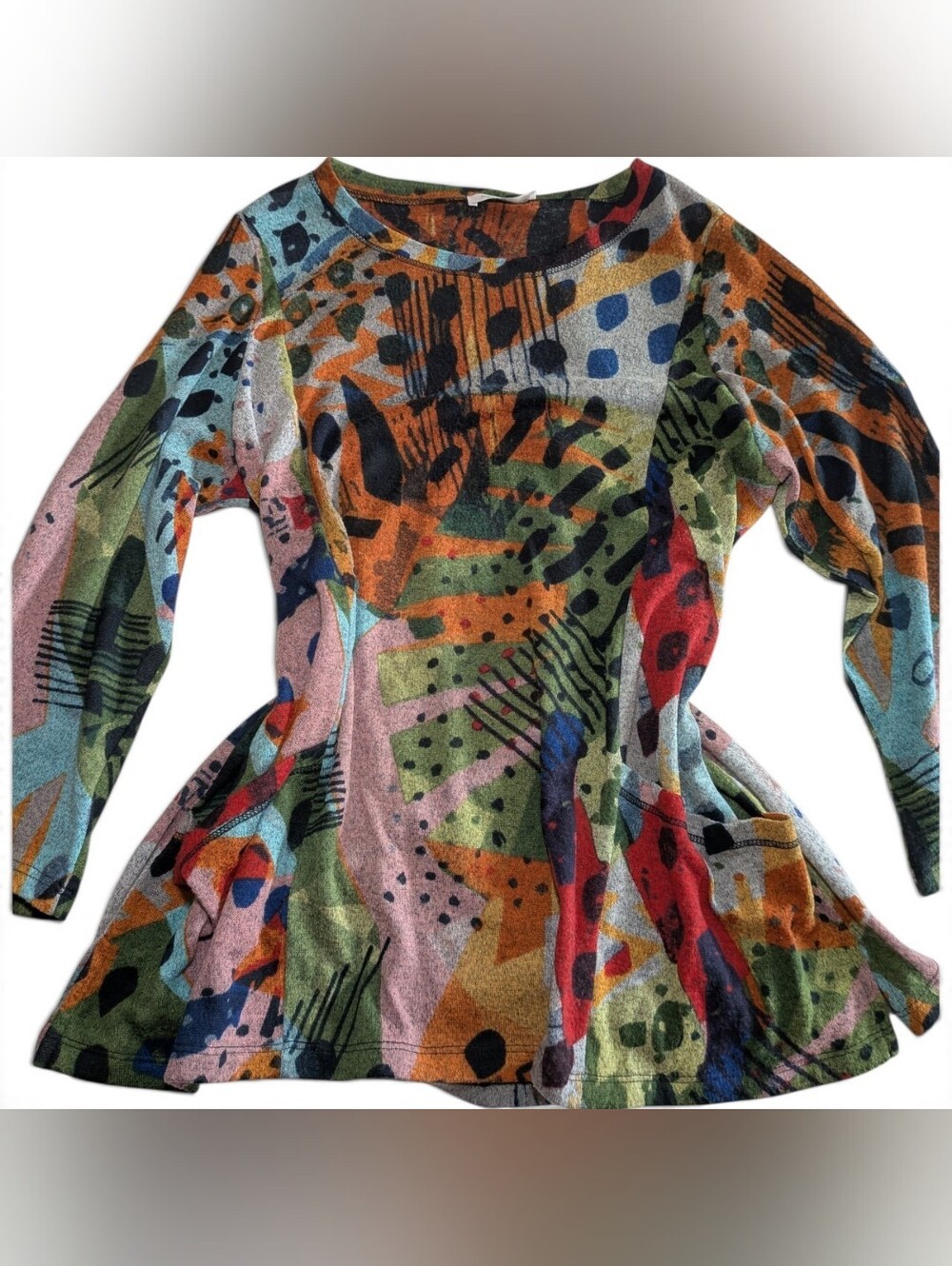 Jess & Jane Pop Art Abstract Geometric Tunic Top Made in USA Brushed Knit XL